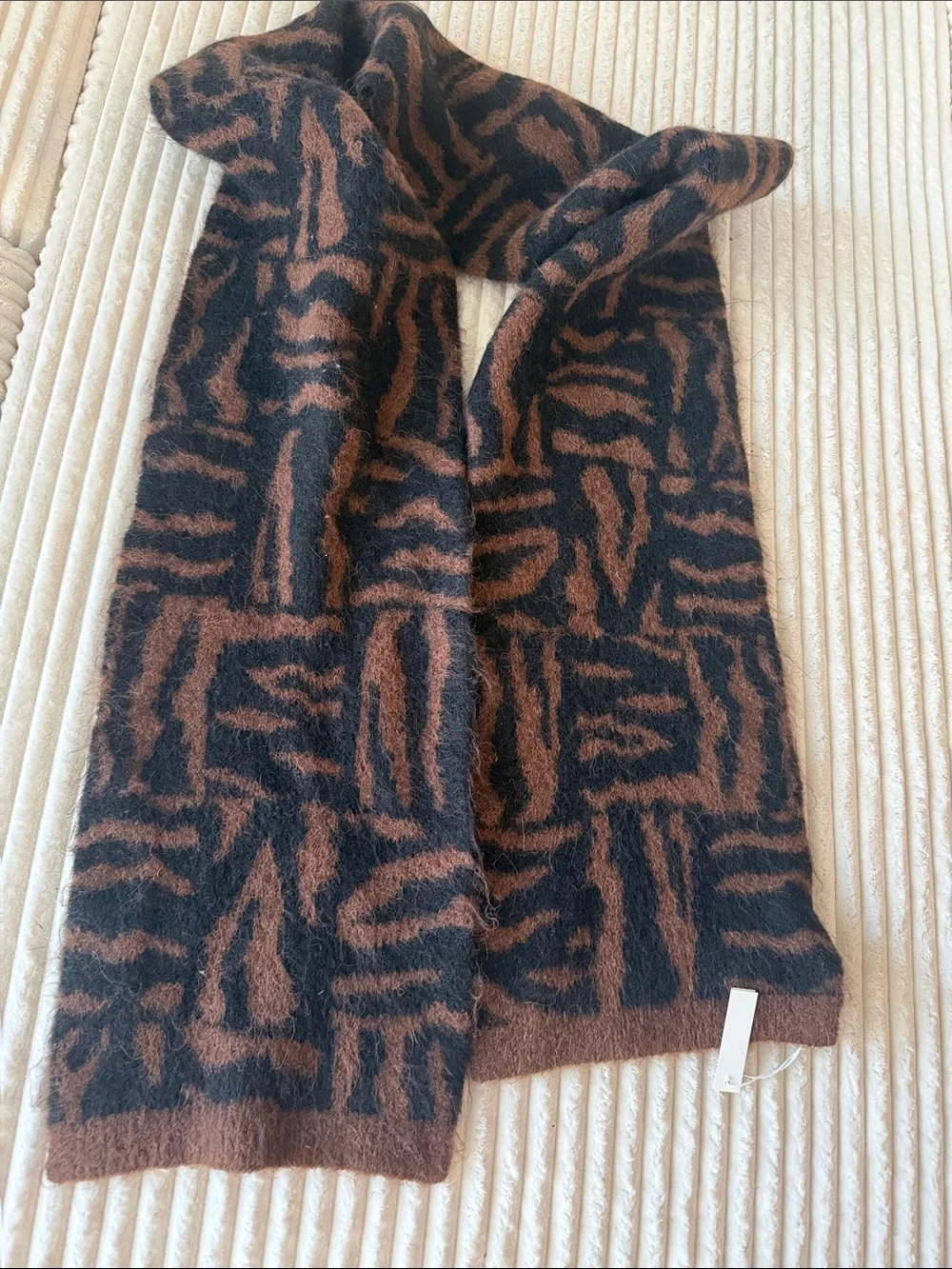 Madewell Brown & Black Zebra-Pattern Wool Blend scarf